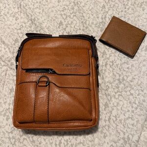CarlKimu men's faux leather crossbody messenger bag with BONUS WALLET